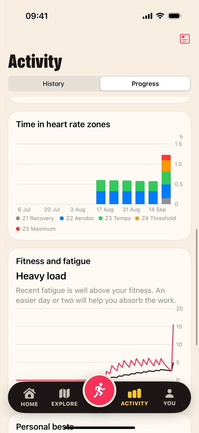 Stride heart-rate zones screen